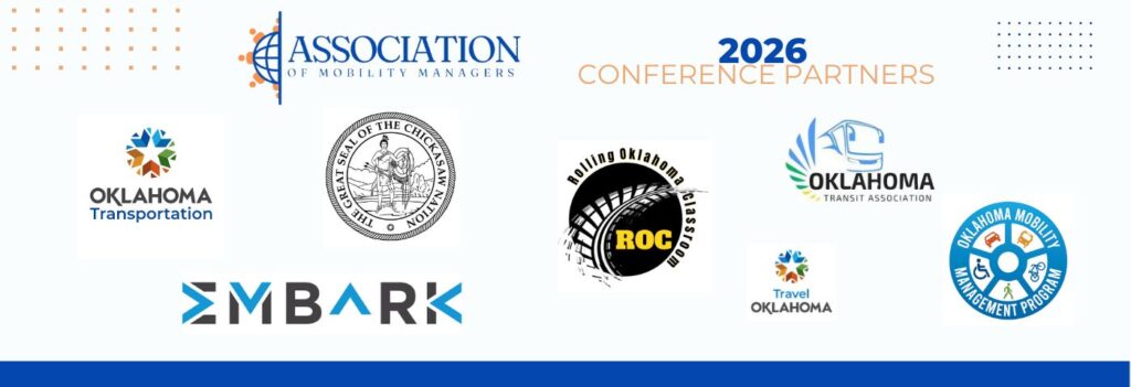 2026 Conference Partners Logos for Oklahoma Transportation, The Great Seal of the Chickasaw Nation, EMBARK, Rolling Oklahoma Classroom, Oklahoma Transit Association, Travel Oklahoma, Oklahoma Mobility Management Program